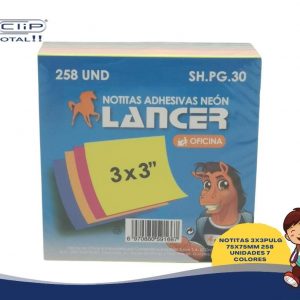 NOTITAS 3X3PULG 75X75MM 258 UNIDADES 7 COLORES