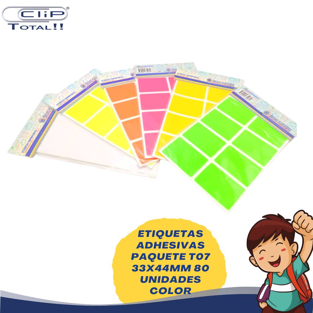 ETIQUETAS ADHESIVAS PAQUETE T07 33X44MM 80 UNIDADES COLOR