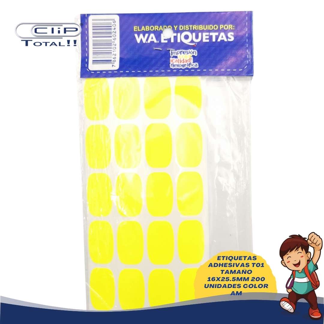 ETIQUETAS ADHESIVAS PAQUETE T01 16X25.5MM 200 UNIDADES COLOR AM
