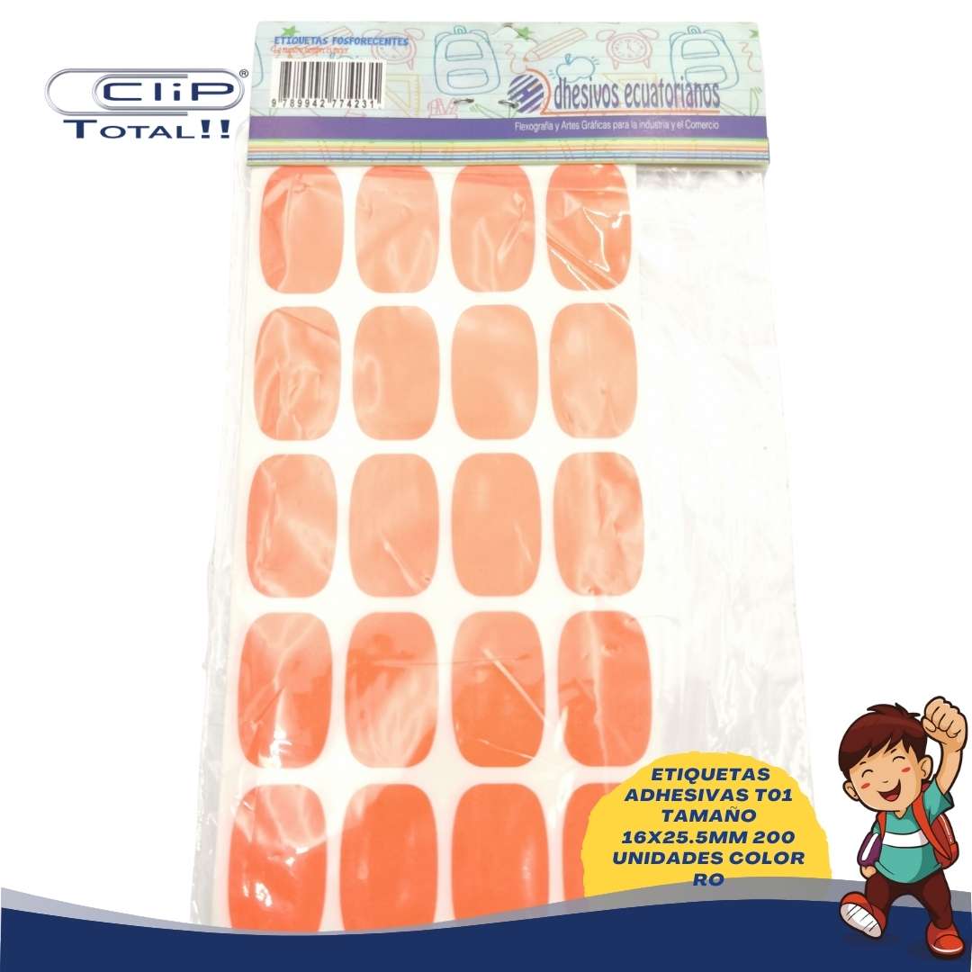 ETIQUETAS ADHESIVAS PAQUETE T01 16X25.5MM 200 UNIDADES COLOR RO