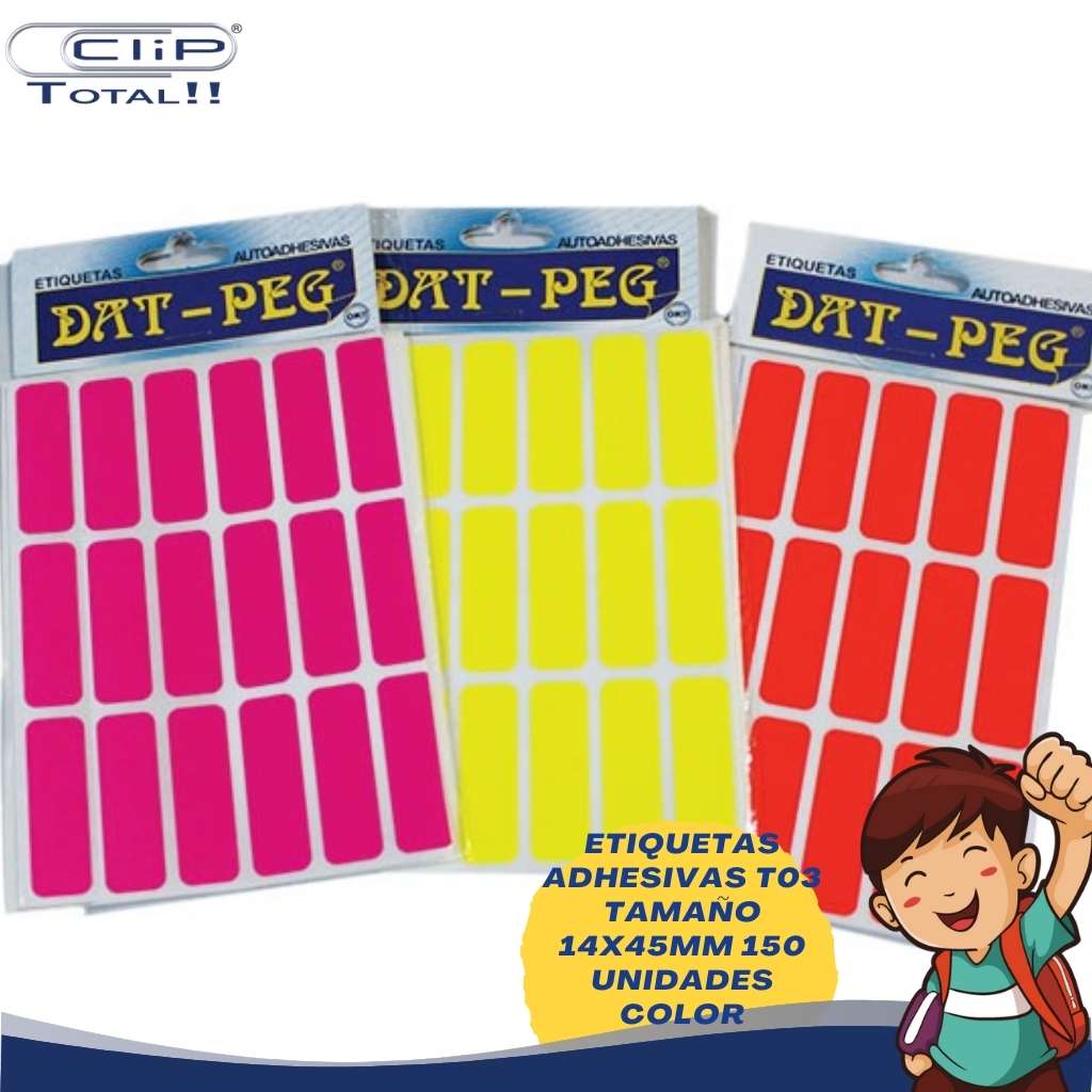 ETIQUETAS ADHESIVAS PAQUETE T03 14X45MM 150 UNIDADES COLOR