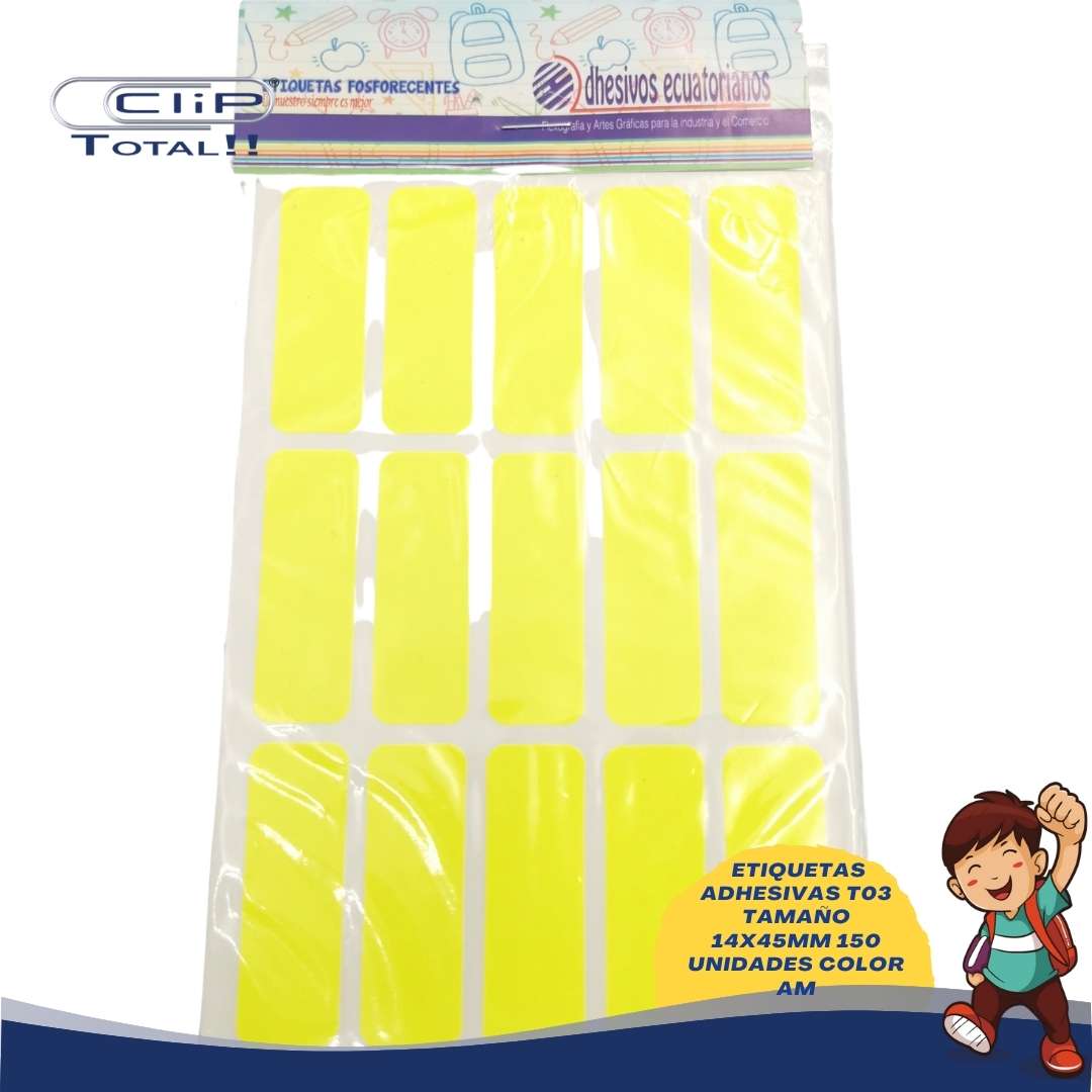 ETIQUETAS ADHESIVAS PAQUETE T03 14X45MM 150 UNIDADES COLOR AM