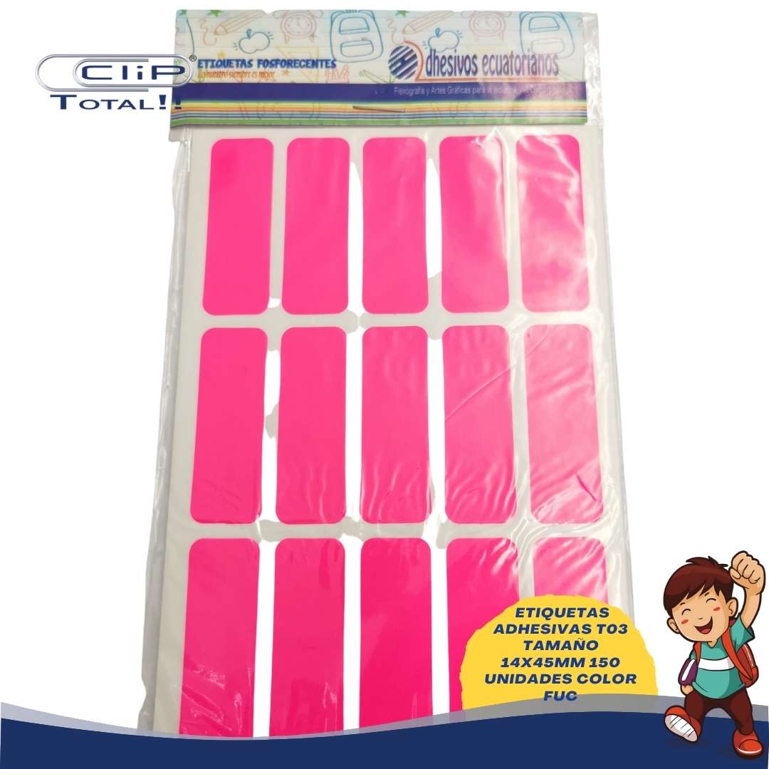 ETIQUETAS ADHESIVAS PAQUETE T03 14X45MM 150 UNIDADES COLOR FUC