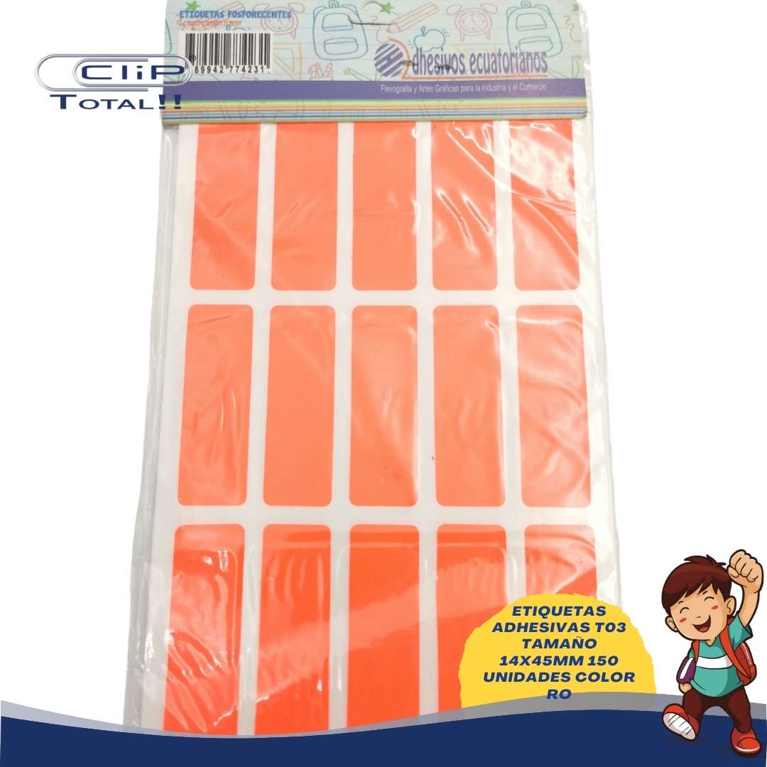 ETIQUETAS ADHESIVAS PAQUETE T03 14X45MM 150 UNIDADES COLOR RO