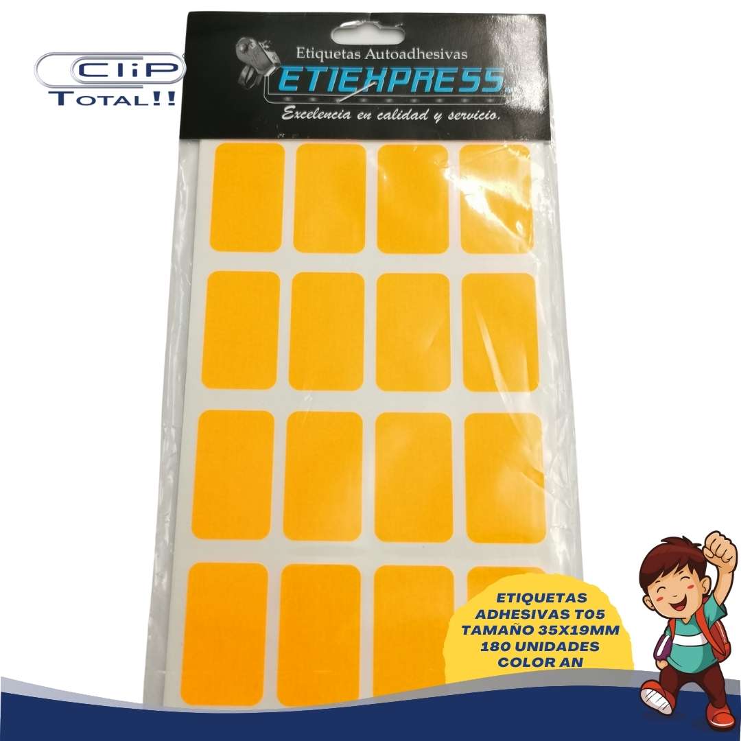 ETIQUETAS ADHESIVAS PAQUETE T05 19X35MM 180 UNIDADES COLOR AN