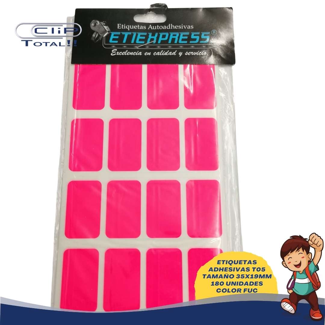 ETIQUETAS ADHESIVAS PAQUETE T05 19X35MM 180 UNIDADES COLOR FUC