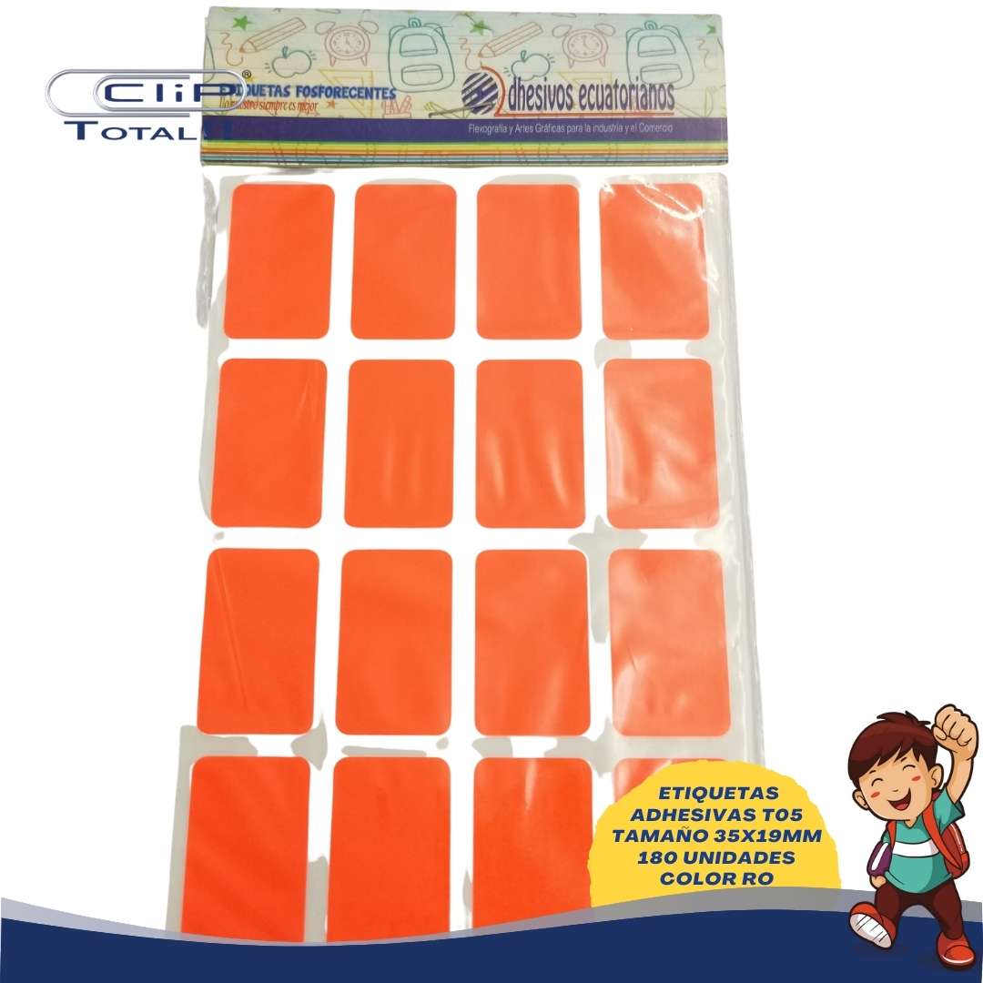 ETIQUETAS ADHESIVAS PAQUETE T05 19X35MM 180 UNIDADES COLOR RO
