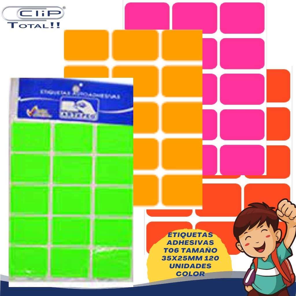 ETIQUETAS ADHESIVAS PAQUETE T06 25X35MM 120 UNIDADES COLOR
