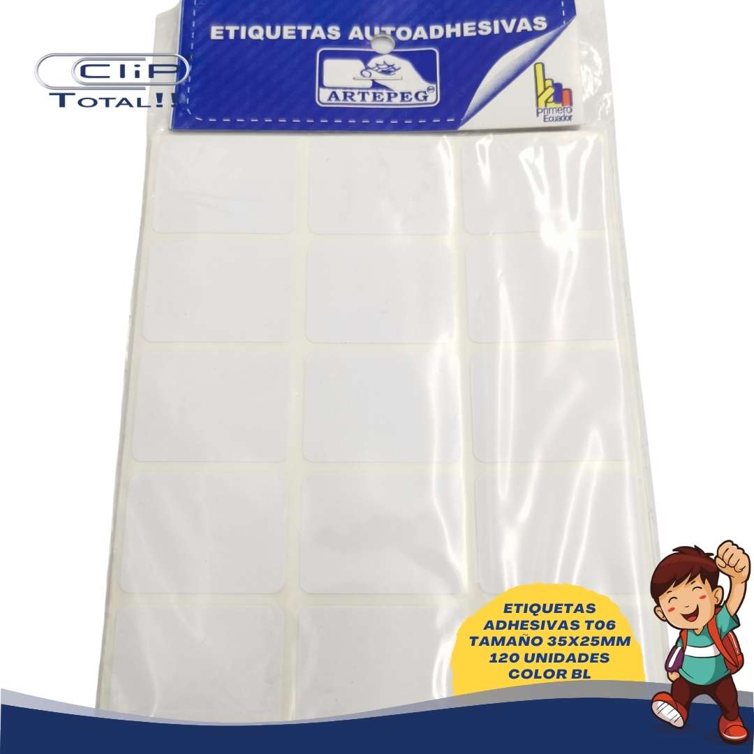 ETIQUETAS ADHESIVAS PAQUETE T06 25X35MM 120 UNIDADES COLOR BL