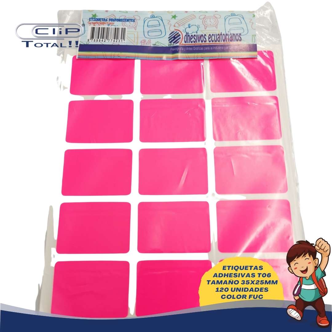 ETIQUETAS ADHESIVAS PAQUETE T06 25X35MM 120 UNIDADES COLOR FUC