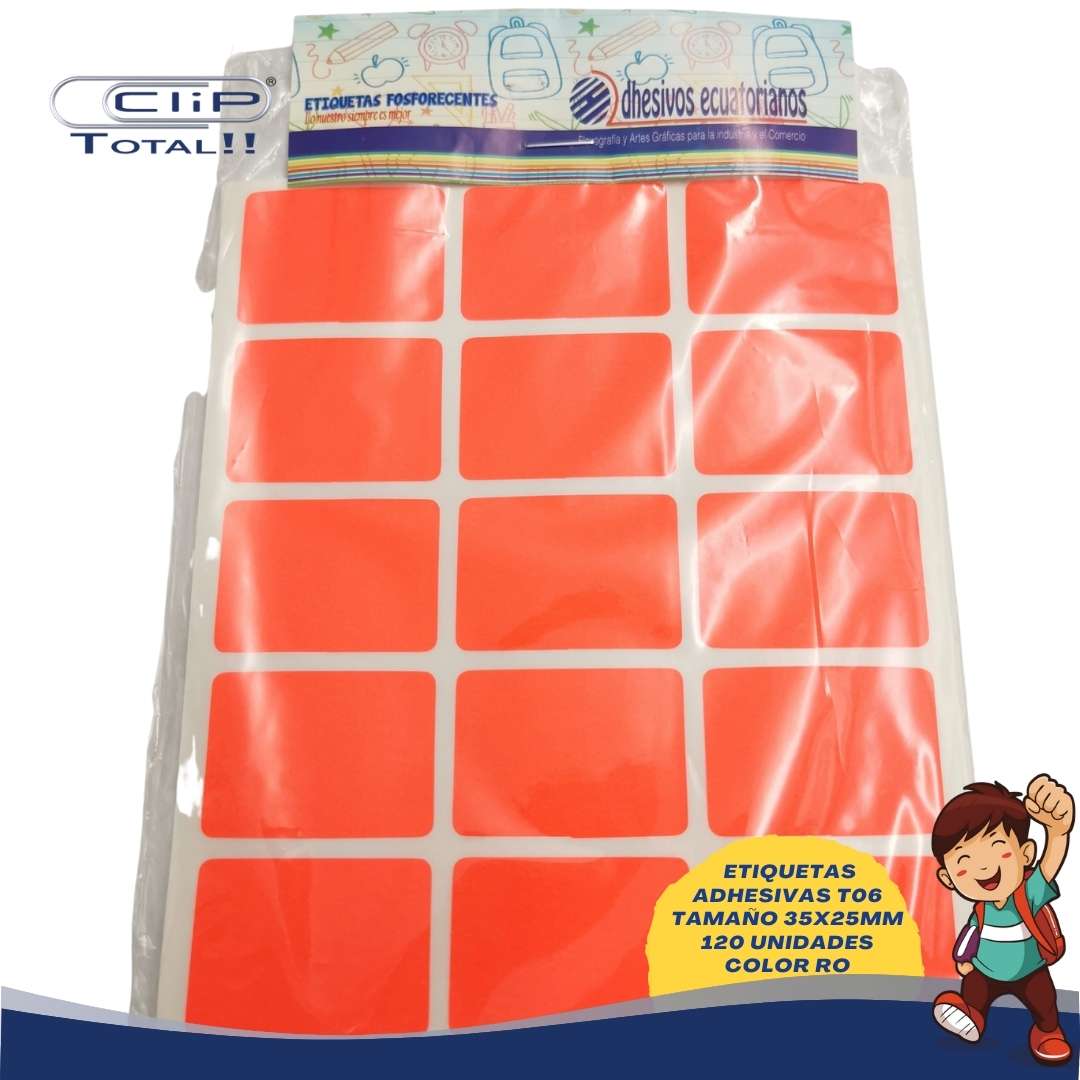 ETIQUETAS ADHESIVAS PAQUETE T06 25X35MM 120 UNIDADES COLOR RO