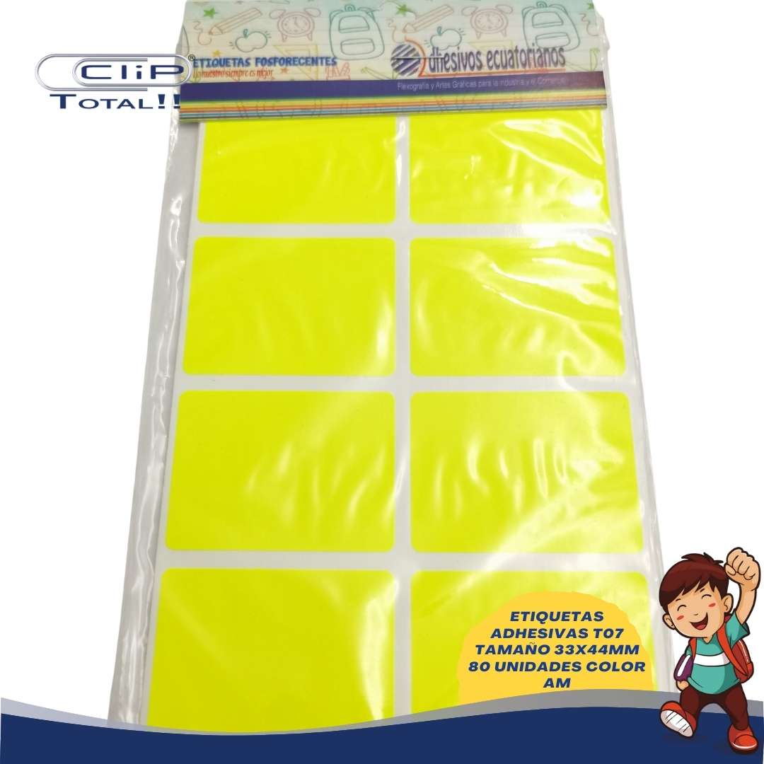 ETIQUETAS ADHESIVAS PAQUETE T07 33X44MM 80 UNIDADES COLOR AM
