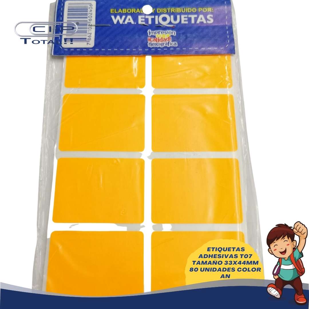 ETIQUETAS ADHESIVAS PAQUETE T07 33X44MM 80 UNIDADES COLOR AN
