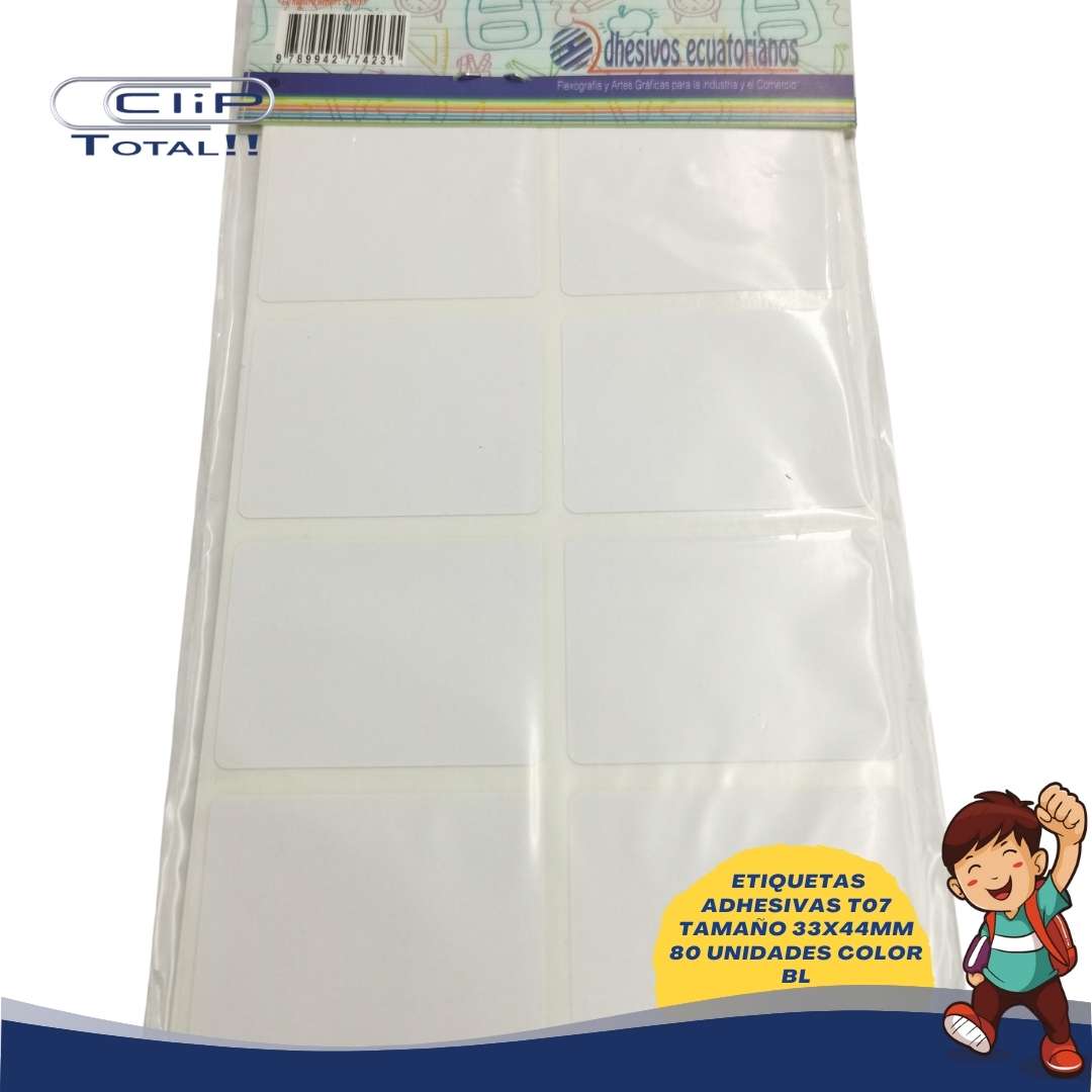ETIQUETAS ADHESIVAS PAQUETE T07 33X44MM 80 UNIDADES COLOR BL