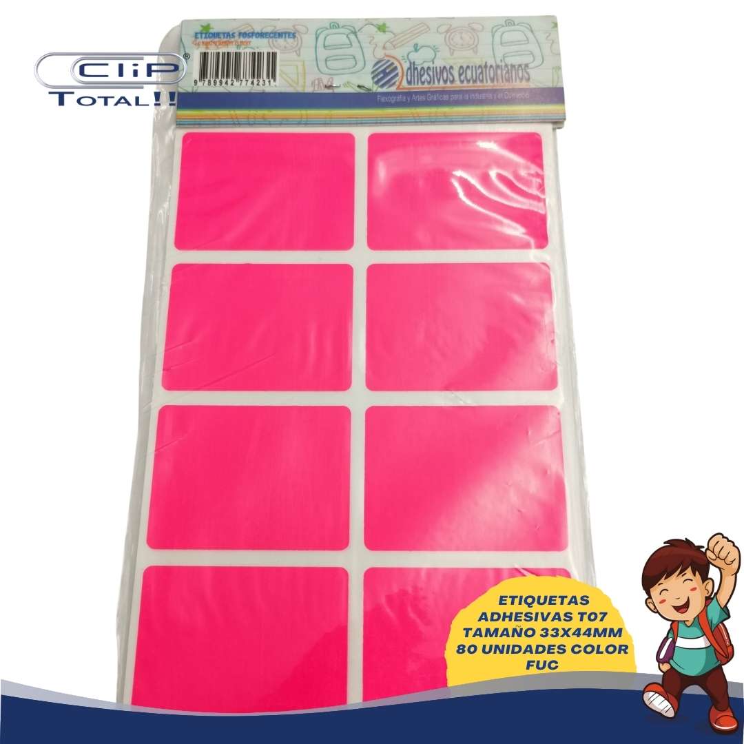 ETIQUETAS ADHESIVAS PAQUETE T07 33X44MM 80 UNIDADES COLOR FUC