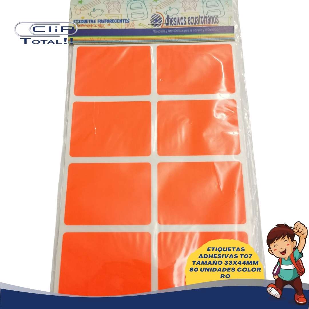 ETIQUETAS ADHESIVAS PAQUETE T07 33X44MM 80 UNIDADES COLOR RO