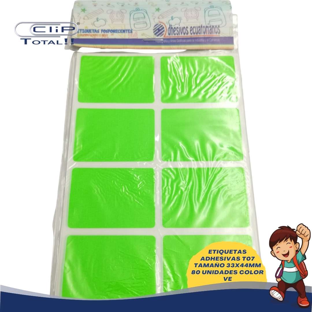ETIQUETAS ADHESIVAS PAQUETE T07 33X44MM 80 UNIDADES COLOR VE