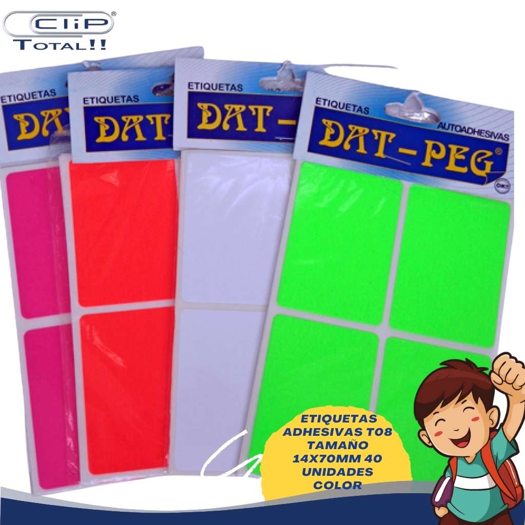ETIQUETAS ADHESIVAS PAQUETE T08 14X70MM 40 UNIDADES COLOR