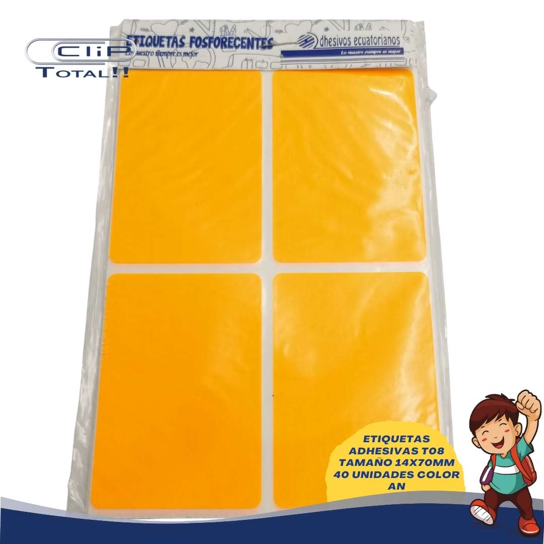 ETIQUETAS ADHESIVAS PAQUETE T08 14X70MM 40 UNIDADES COLOR AN