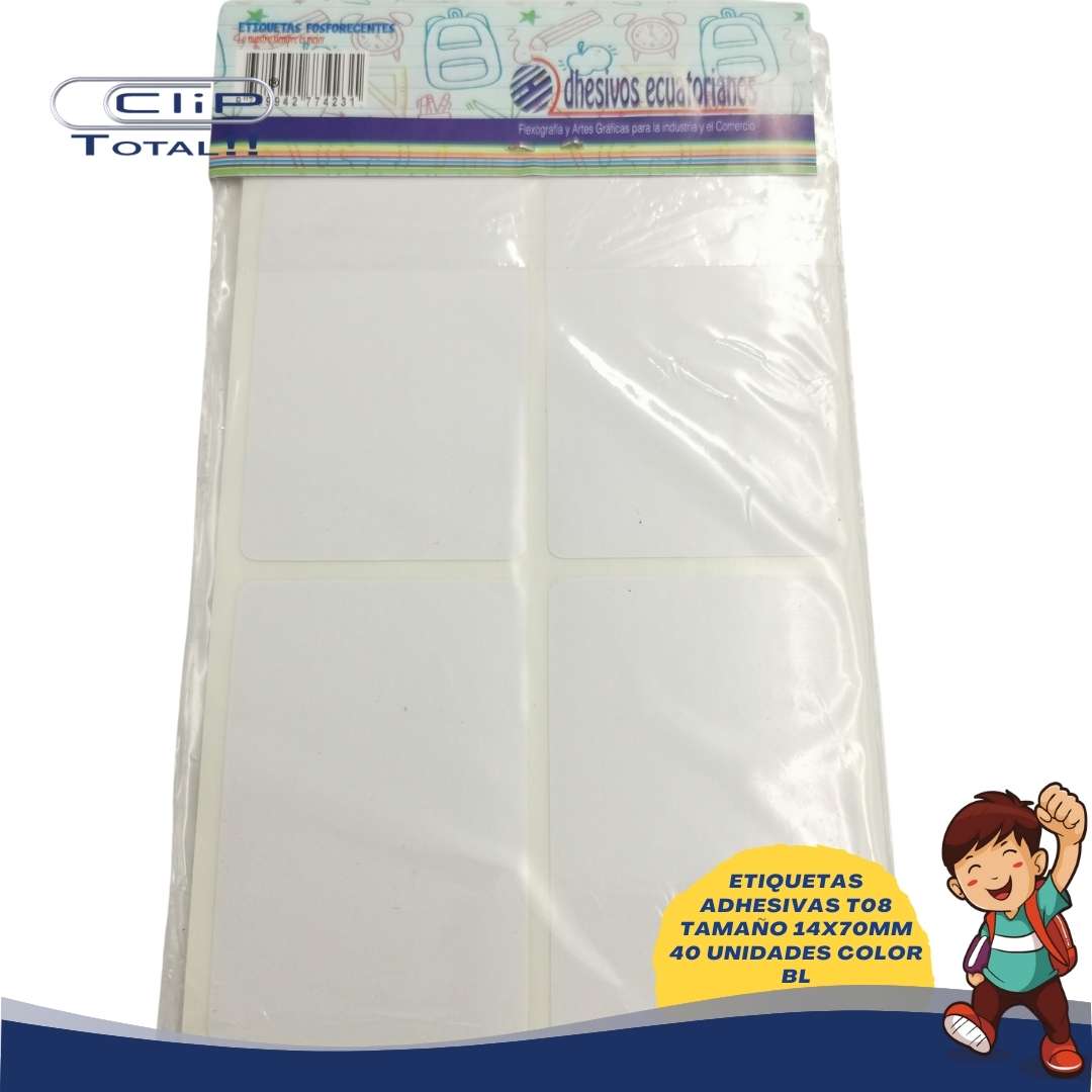 ETIQUETAS ADHESIVAS PAQUETE T08 14X70MM 40 UNIDADES COLOR BL