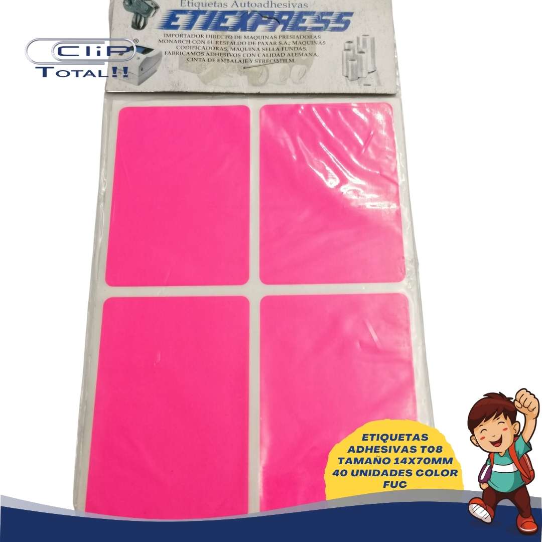 ETIQUETAS ADHESIVAS PAQUETE T08 14X70MM 40 UNIDADES COLOR FUC