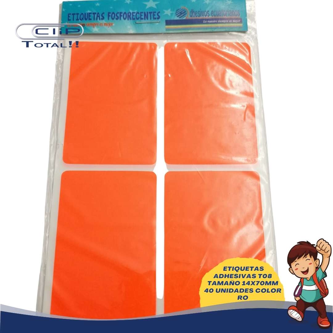 ETIQUETAS ADHESIVAS PAQUETE T08 14X70MM 40 UNIDADES COLOR RO
