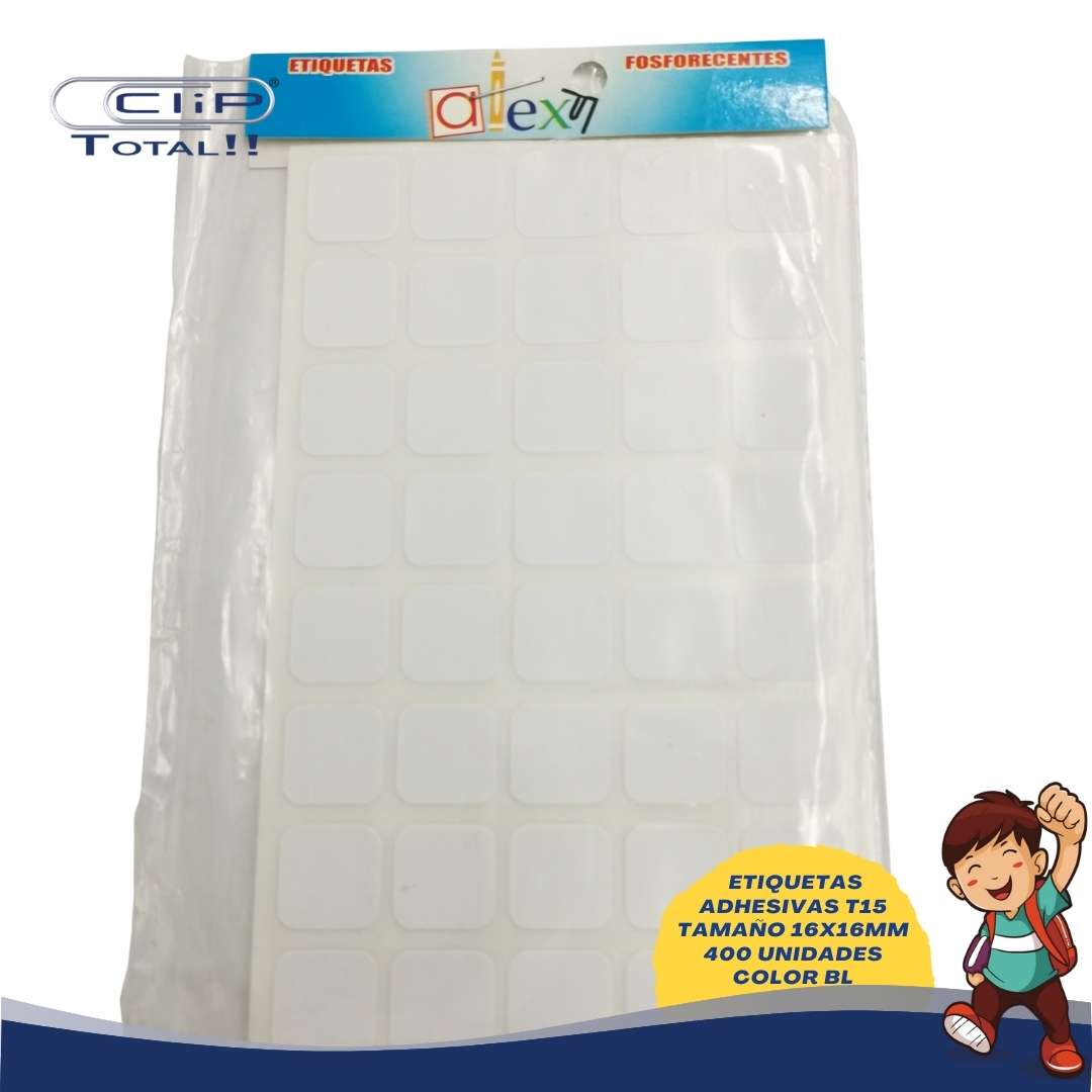 ETIQUETAS ADHESIVAS PAQUETE T15 16X16MM 400 UNIDADES COLOR BL