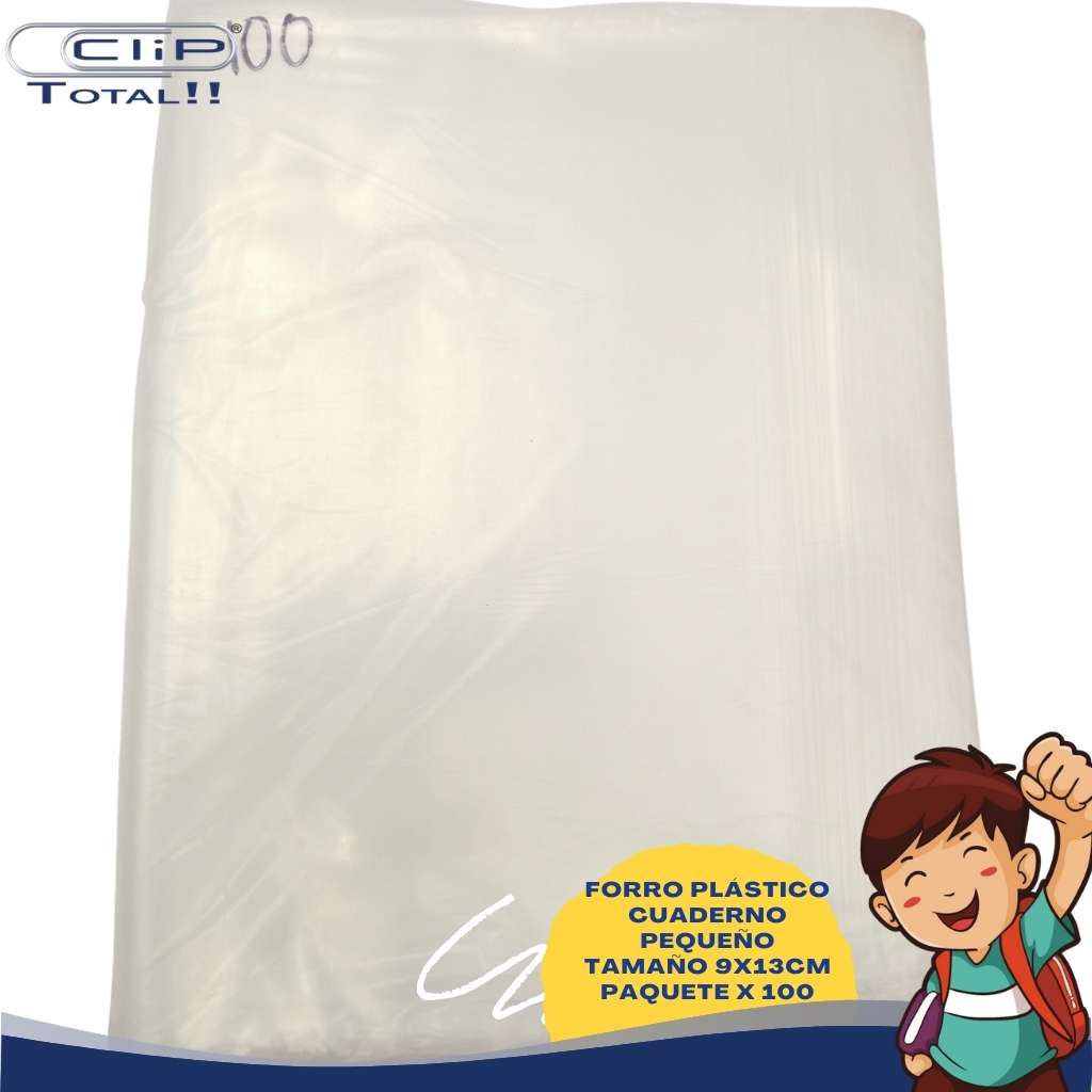 FORRO PLÁSTICO CUADERNO PEQUEÑO 9X13PULG X100U PAQUETE