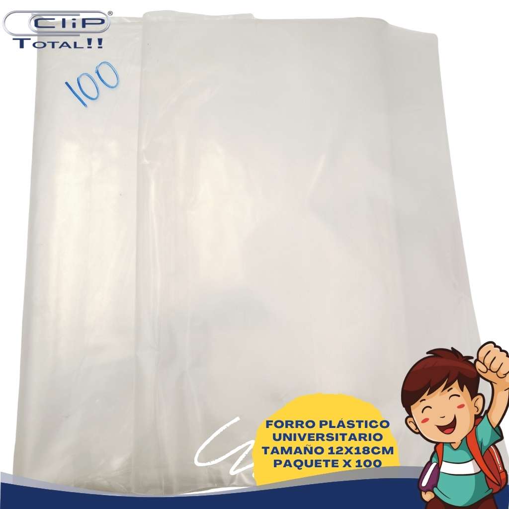 FORRO PLÁSTICO UNIVERSITARIO 12X18PULG X100U PAQUETE