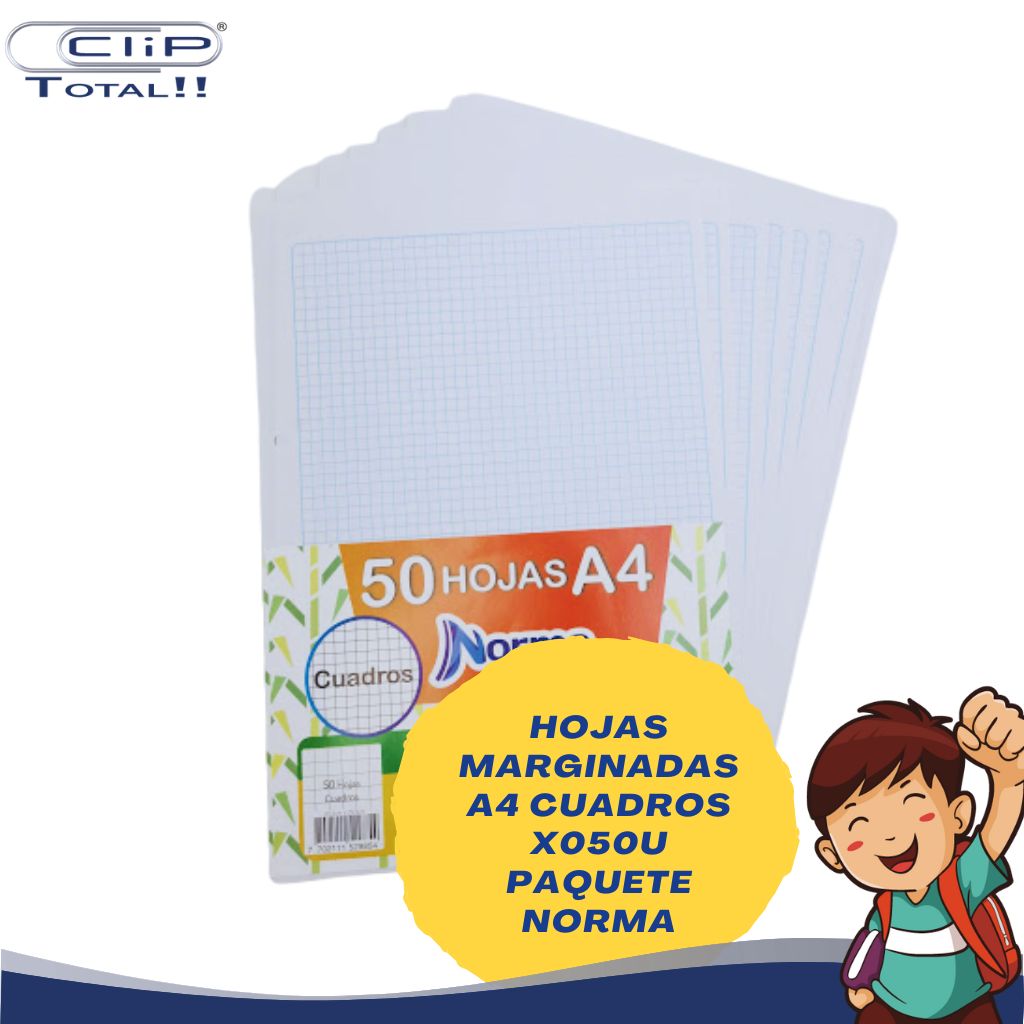 HOJAS MARGINADAS A4 CUADROS X050U PAQUETE NORMA