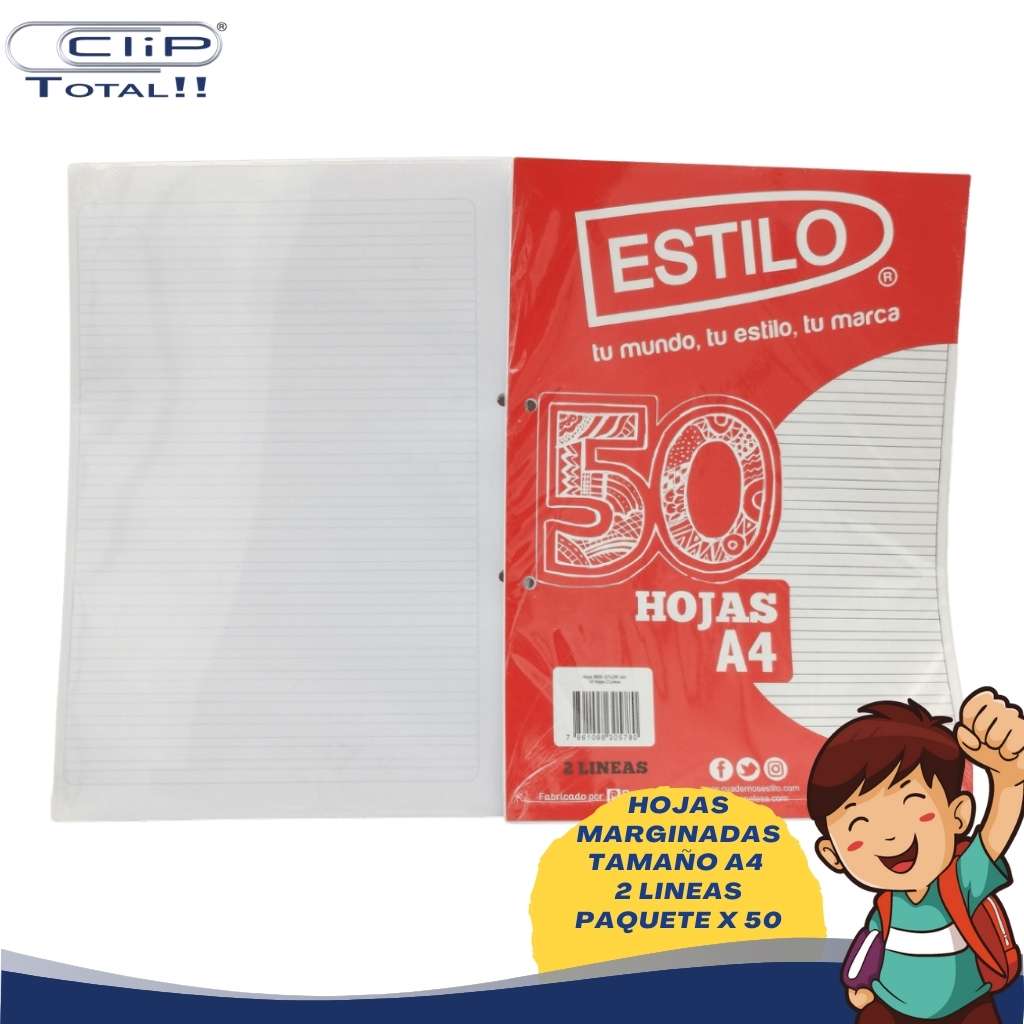 HOJAS MARGINADAS A4 2 LINEAS X050U PAQUETE