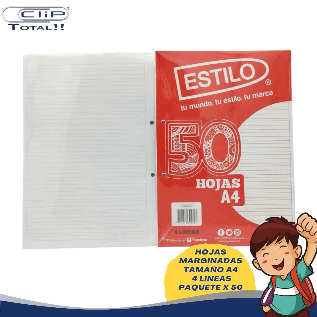 HOJAS MARGINADAS A4 4 LINEAS X050U PAQUETE
