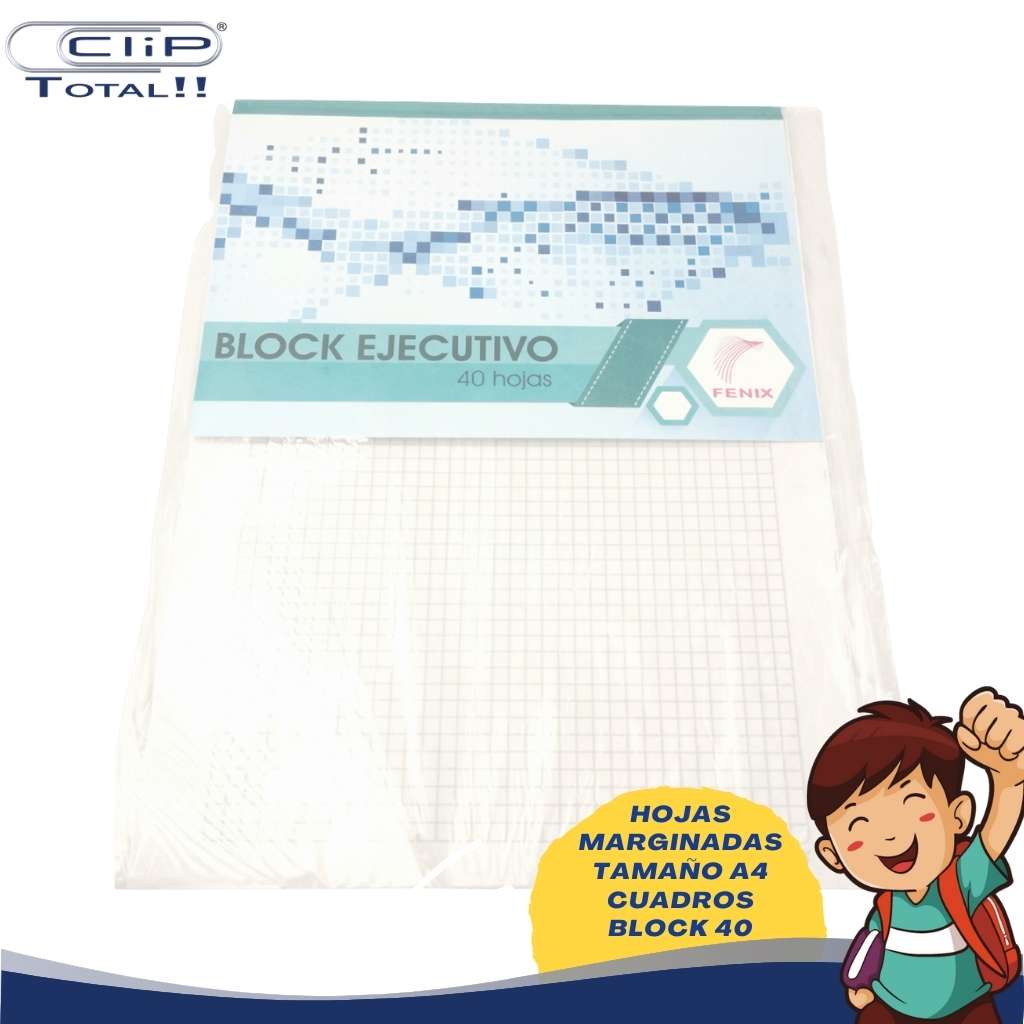 HOJAS MARGINADAS A4 CUADROS BLOCK 40 UNIDADES