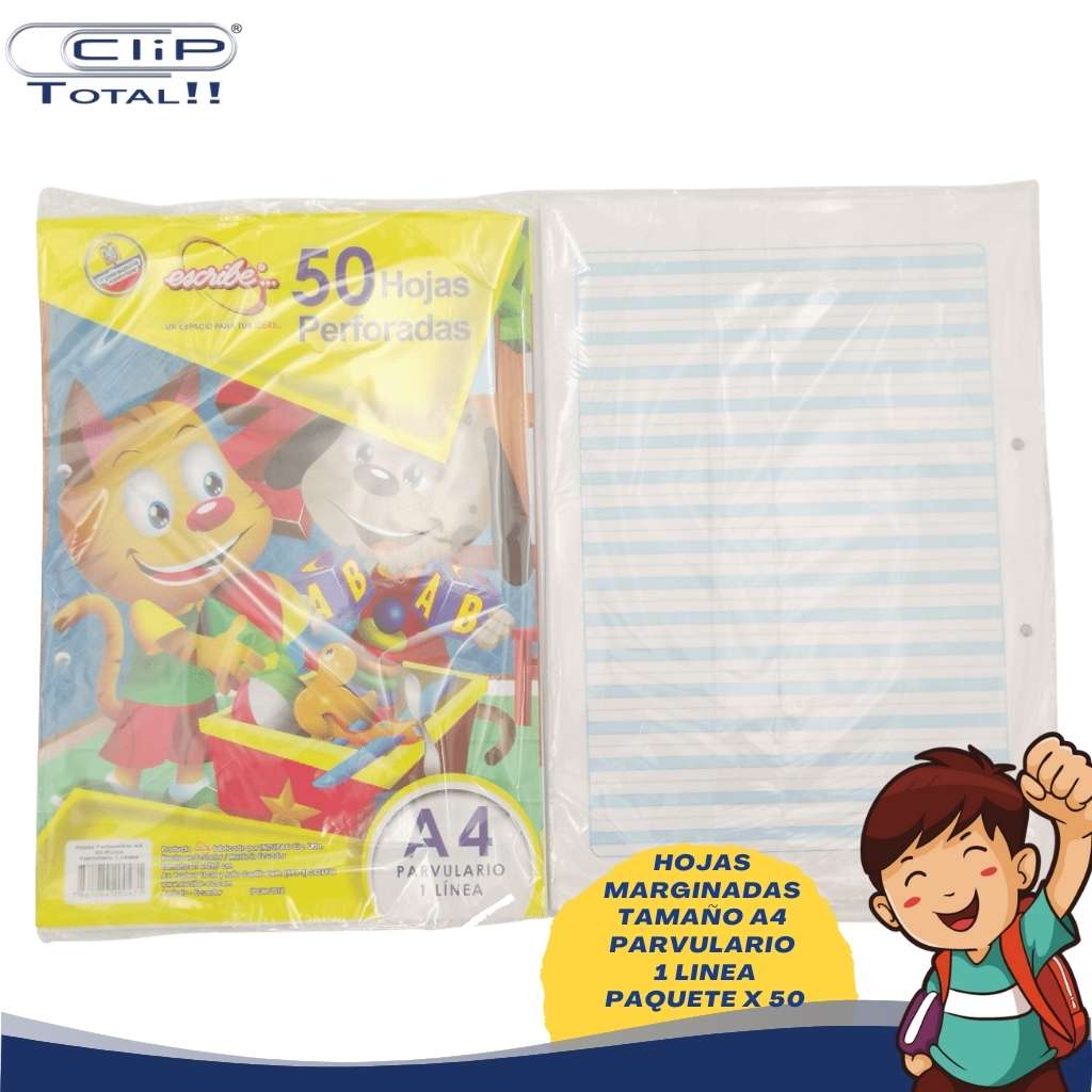 HOJAS MARGINADAS A4 PARVULARIO LINEAS X050U PAQUETE