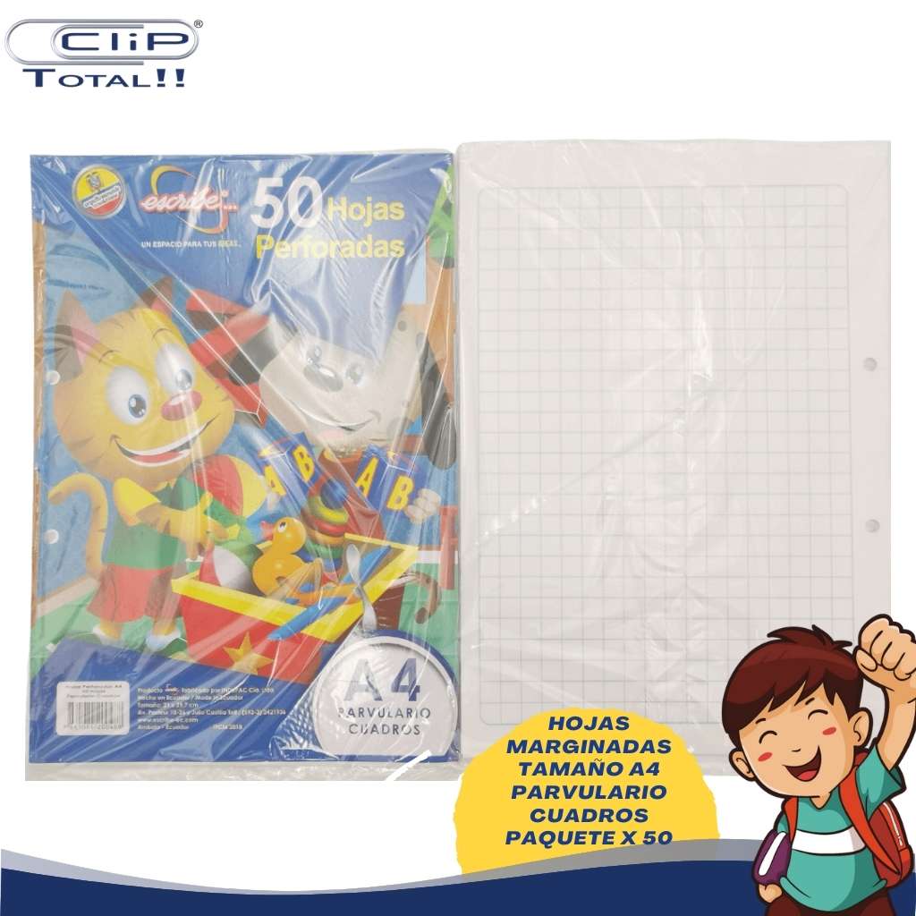 HOJAS MARGINADAS A4 PARVULARIO CUADROS X050U PAQUETE