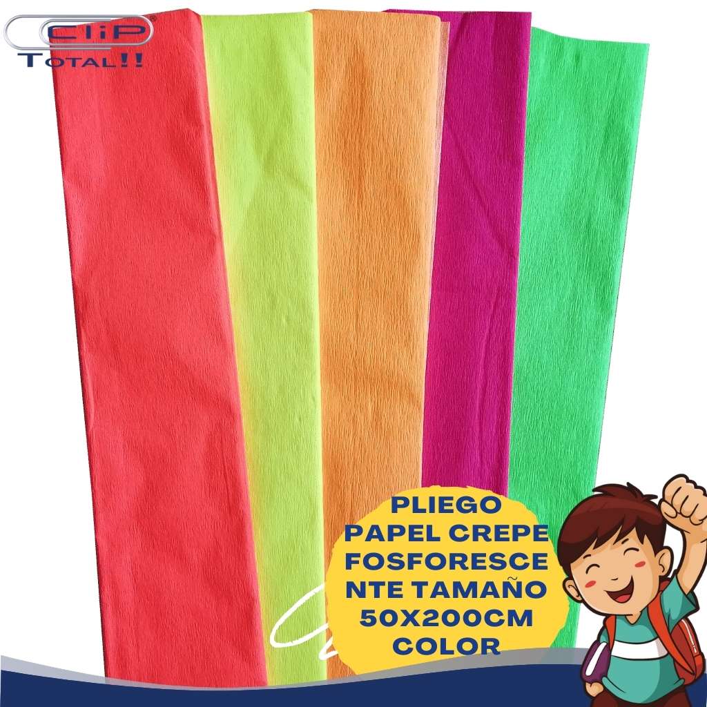 PLIEGO PAPEL CREPE FOSFORESCENTE 50X200CM COLOR