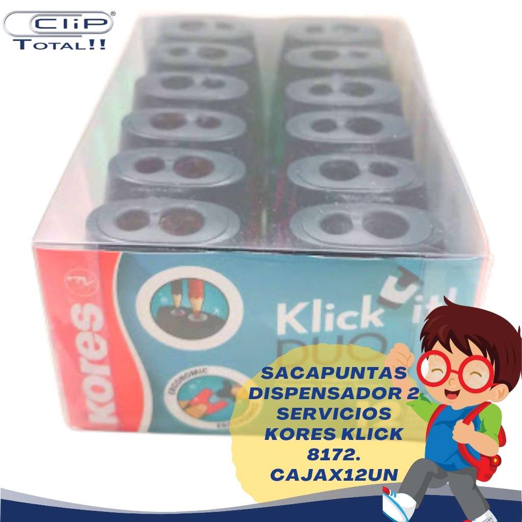 SACAPUNTAS DISPENSADOR 2 SERVICIOS KORES KLICK 8172. CAJAX12UN