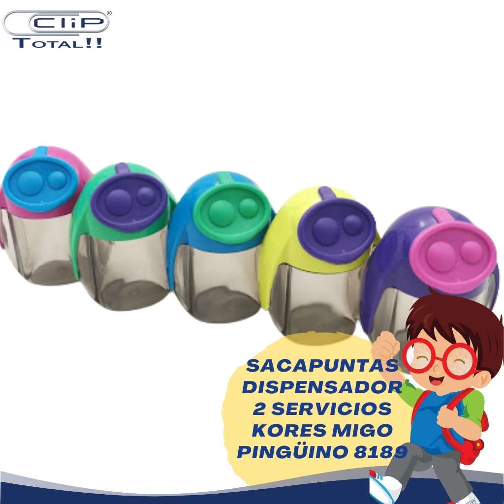 SACAPUNTAS DISPENSADOR 2 SERVICIOS KORES MIGO PINGÜINO 8189