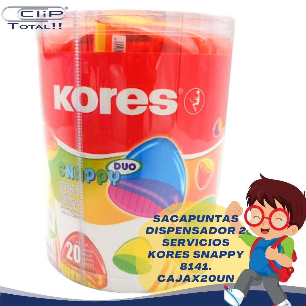 SACAPUNTAS DISPENSADOR 2 SERVICIOS KORES SNAPPY 8141. CAJAX20UN