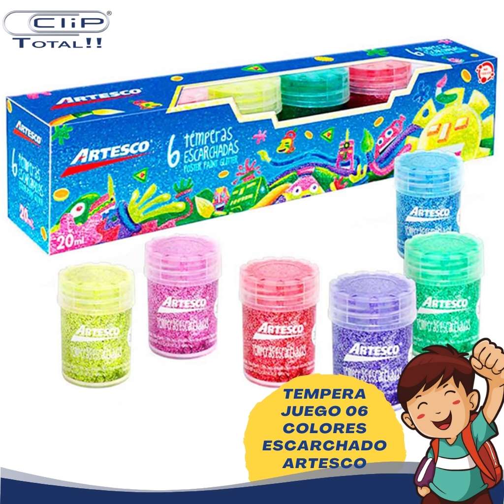 TEMPERA JUEGO 06 COLORES ESCARCHADO ARTESCO